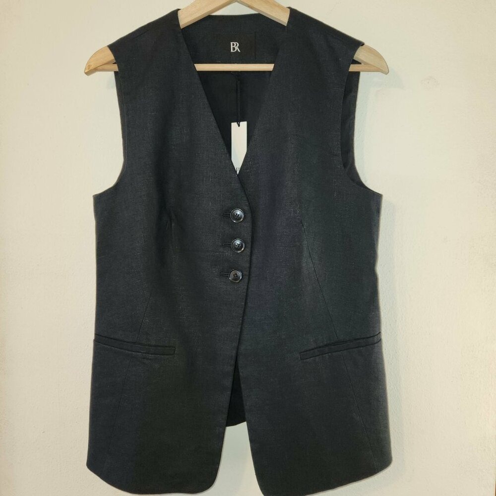 Banana Republic NWT Lina Linen Tailored Long Tunic Vest Black Size 8 Women's